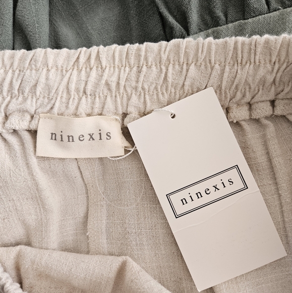 Ninexis Skirt 3X Plus Size Tiered Midi Green Cream Cotton & Linen Pockets NWT - Picture 2 of 12